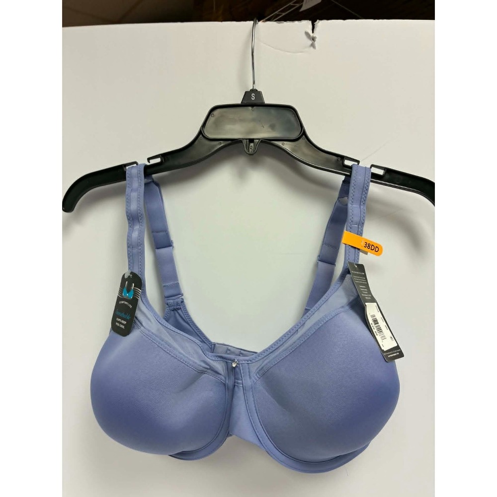Bali 38DD Blue Comfort Revolution Wirefree Bra Front Close Full Coverage Smooth